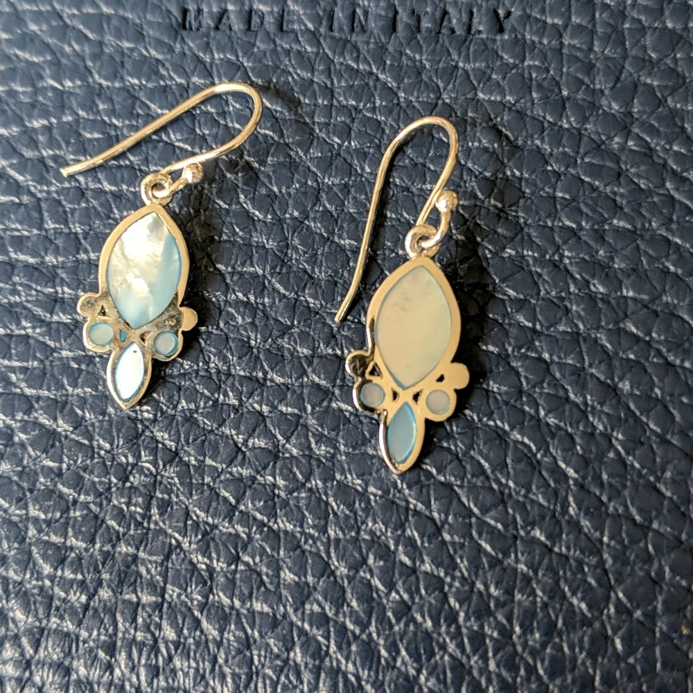 Sterling silver pale blue mother of pearl earrings